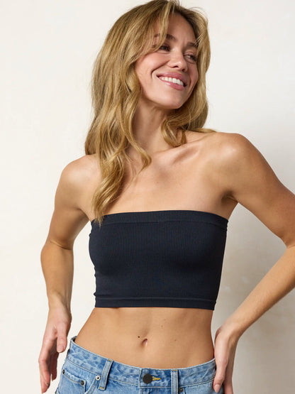 Seamless Ribbed Bandeau Top - Black