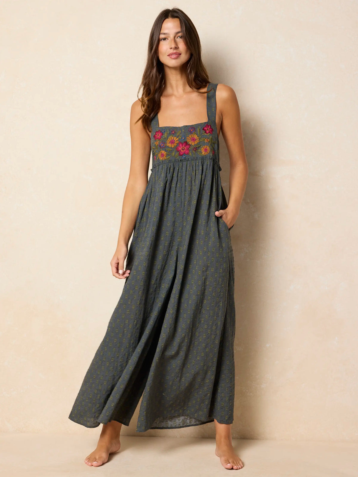 Gabi Embroidered Jumpsuit - Alma Stamp Charcoal