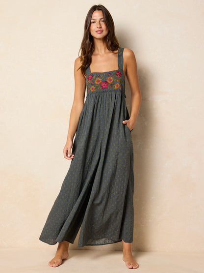 Gabi Embroidered Jumpsuit - Alma Stamp Charcoal