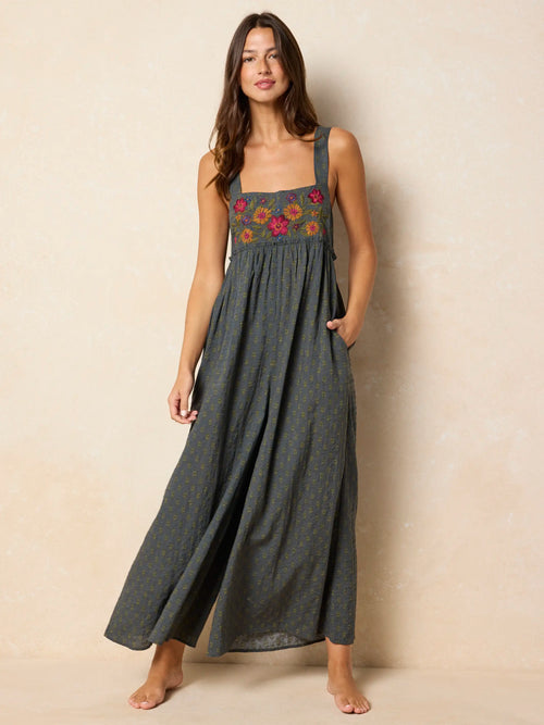 Gabi Embroidered Jumpsuit - Alma Stamp Charcoal