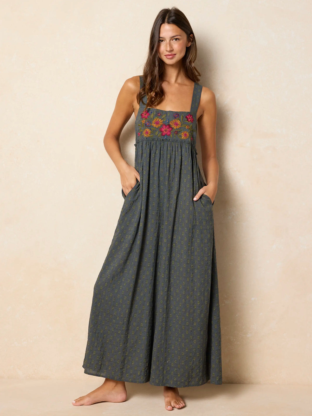 Gabi Embroidered Jumpsuit - Alma Stamp Charcoal