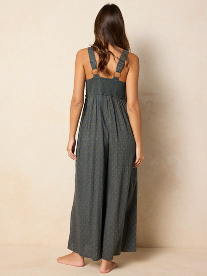 Gabi Embroidered Jumpsuit - Alma Stamp Charcoal