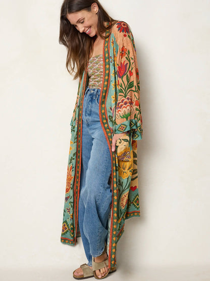 Camila Kimono - Buttercup Floral Seafoam