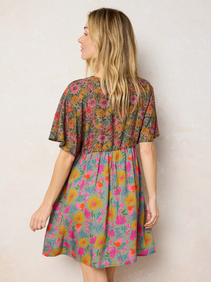 Laney Tie-Waist Mini Dress - Drawn Garden Multi