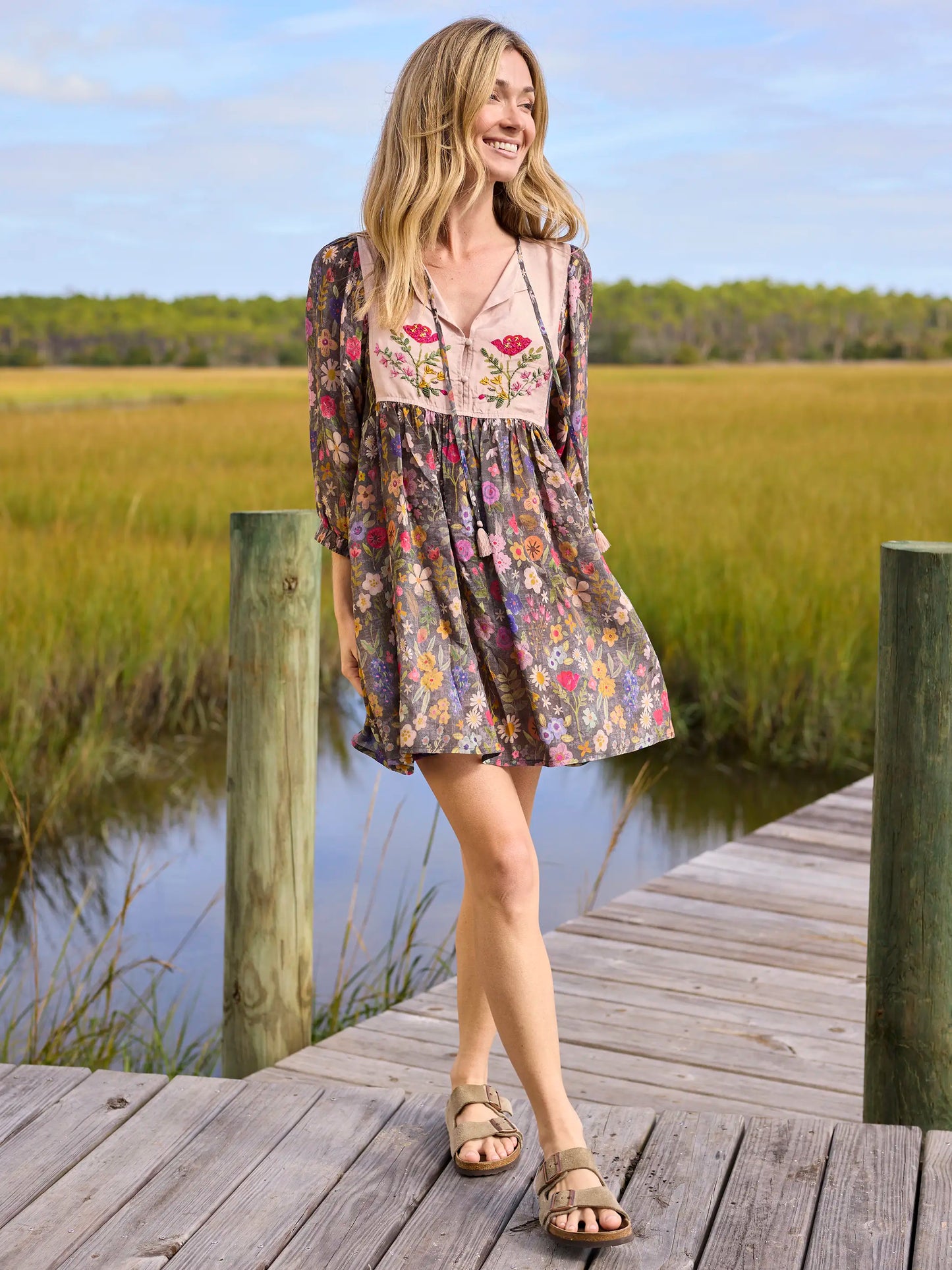 Rose Embroidered Mini Dress - Flung Floral Wildflowers