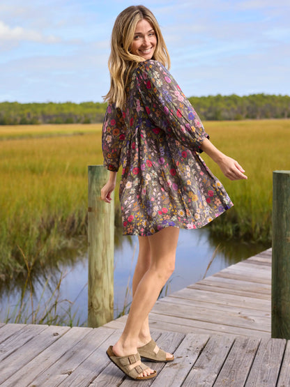 Rose Embroidered Mini Dress - Flung Floral Wildflowers