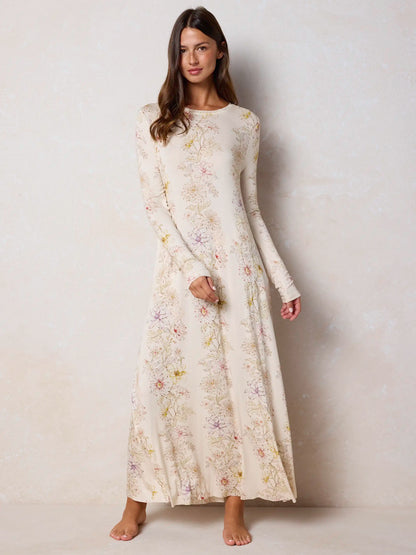 Stevie "ButterSoft" Knit Maxi Dress - Ivory Dahlia Rows