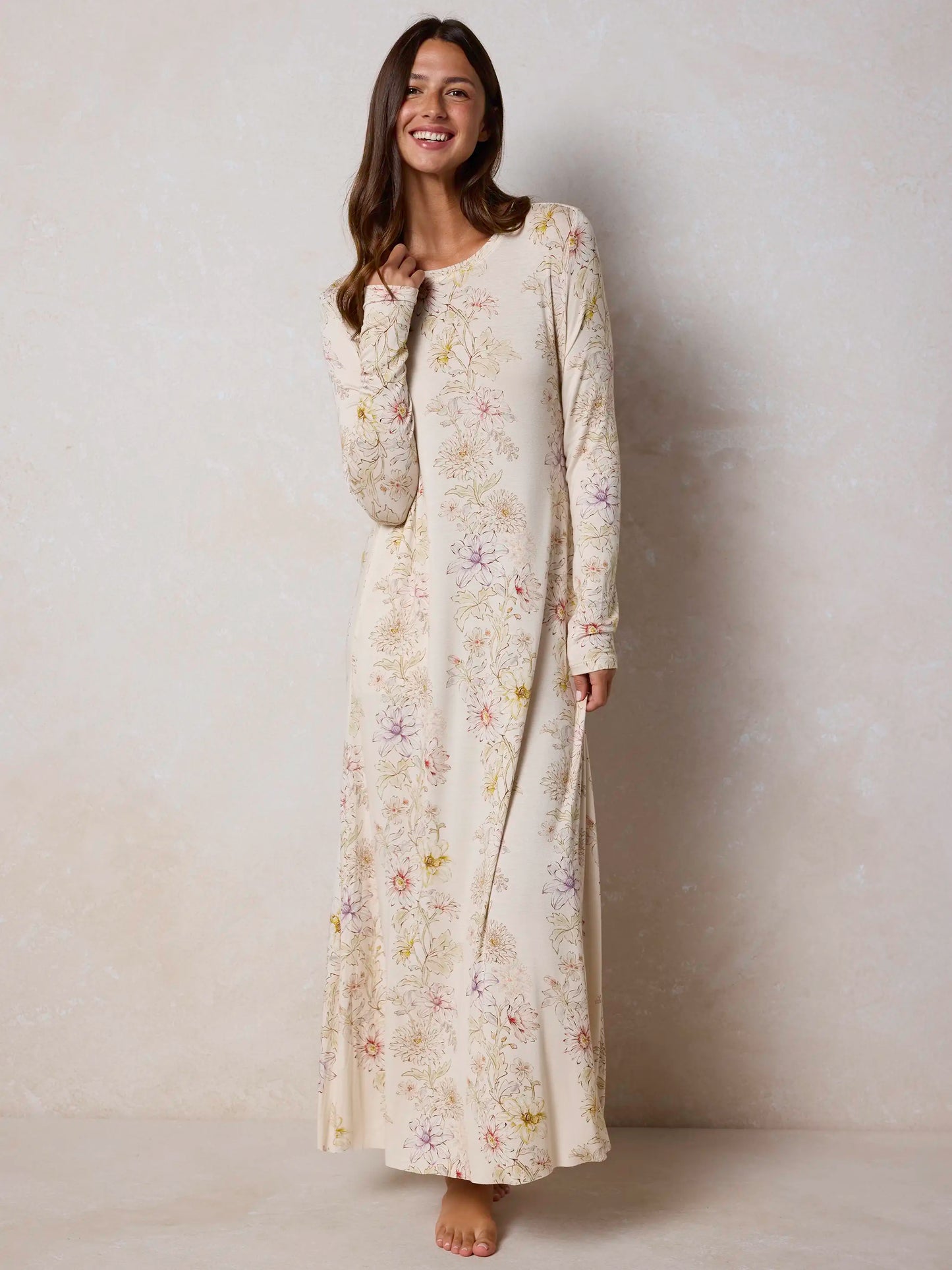 Stevie "ButterSoft" Knit Maxi Dress - Ivory Dahlia Rows