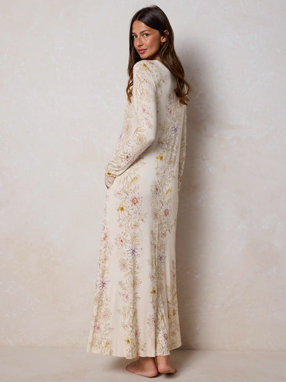 Stevie "ButterSoft" Knit Maxi Dress - Ivory Dahlia Rows
