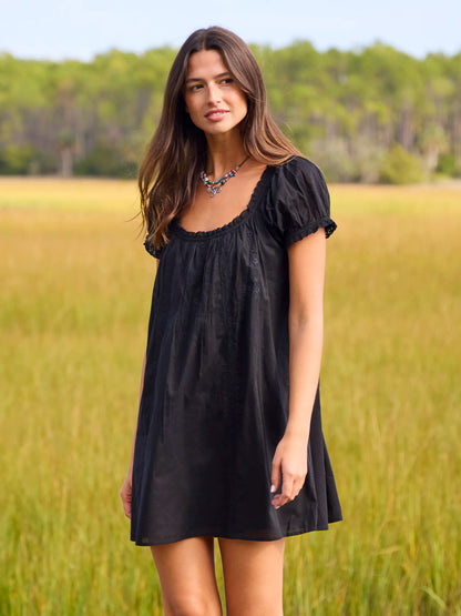 Sweet Nothings Embroidered Cotton Mini Dress - Black