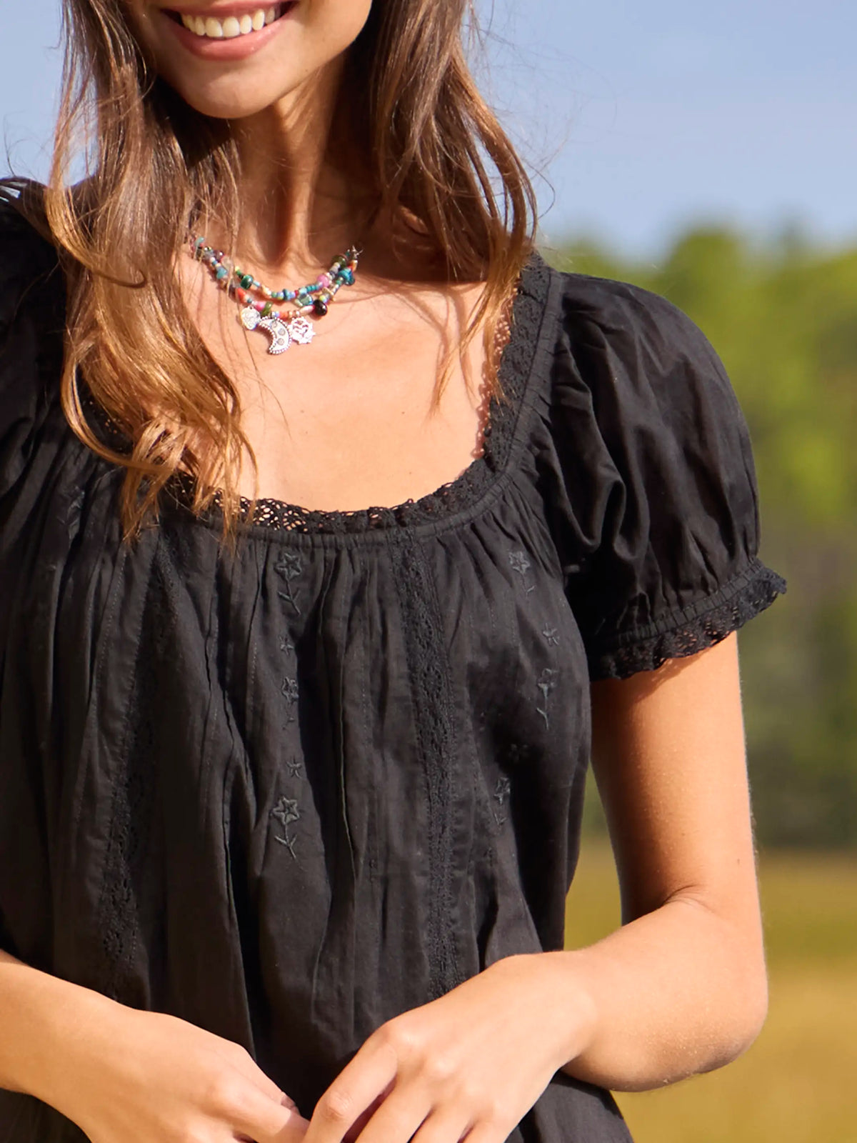 Sweet Nothings Embroidered Cotton Mini Dress - Black