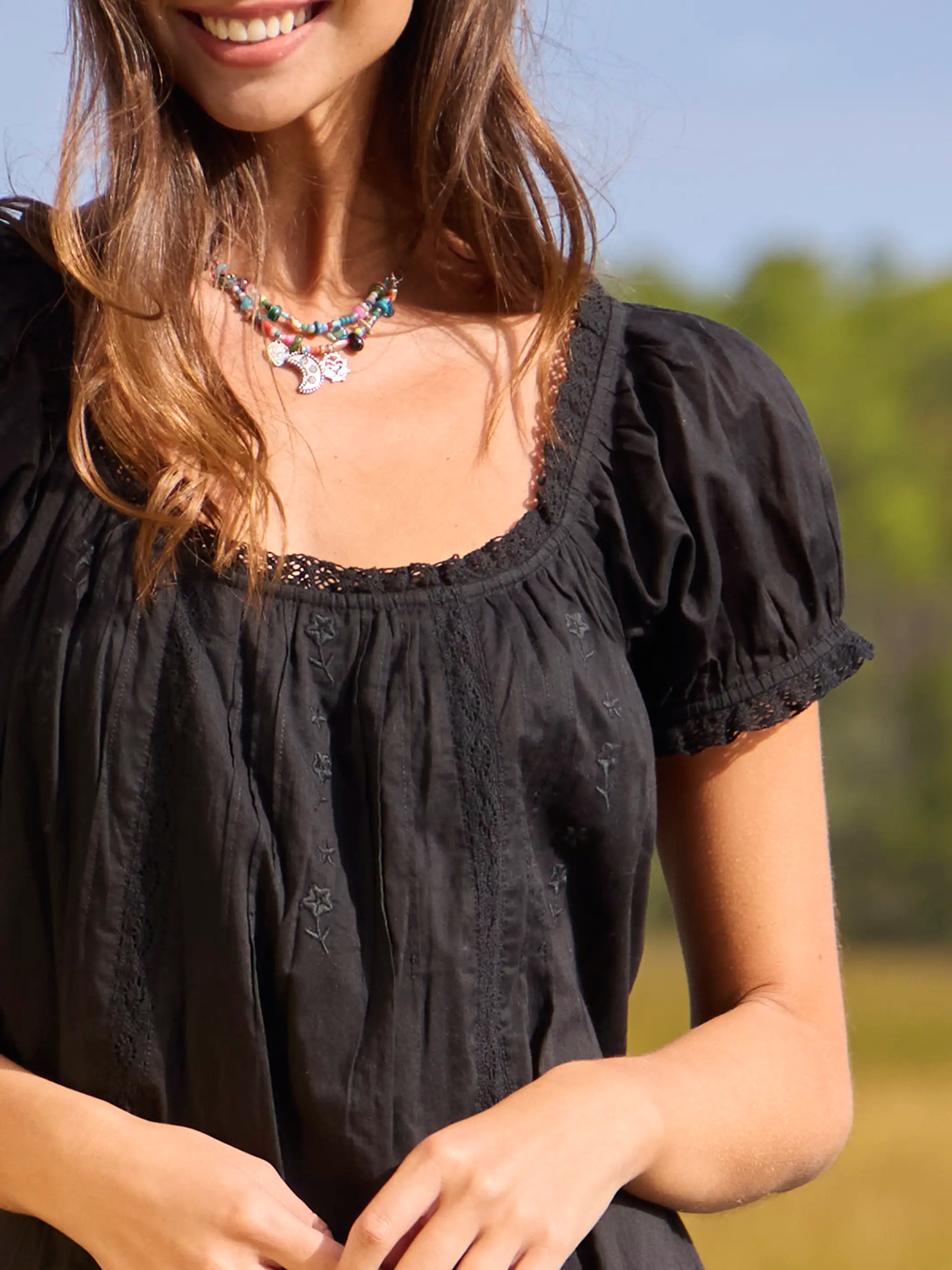 Sweet Nothings Embroidered Cotton Mini Dress - Black
