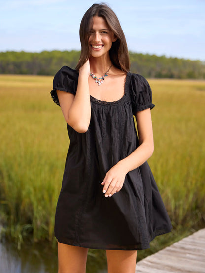 Sweet Nothings Embroidered Cotton Mini Dress - Black