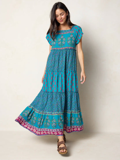 Berkley Maxi Dress - Teal Wildflower Tiles