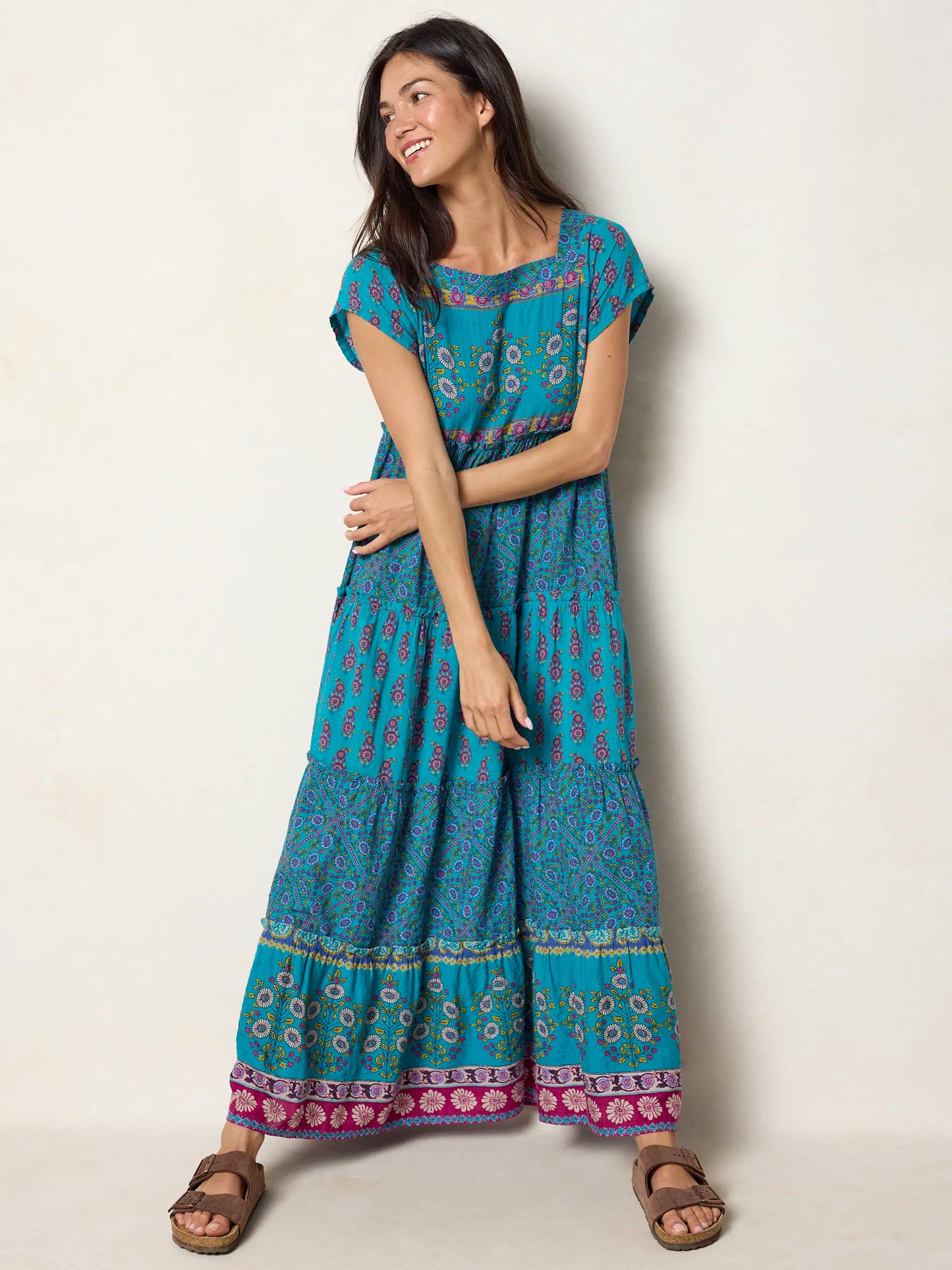 Berkley Maxi Dress - Teal Wildflower Tiles