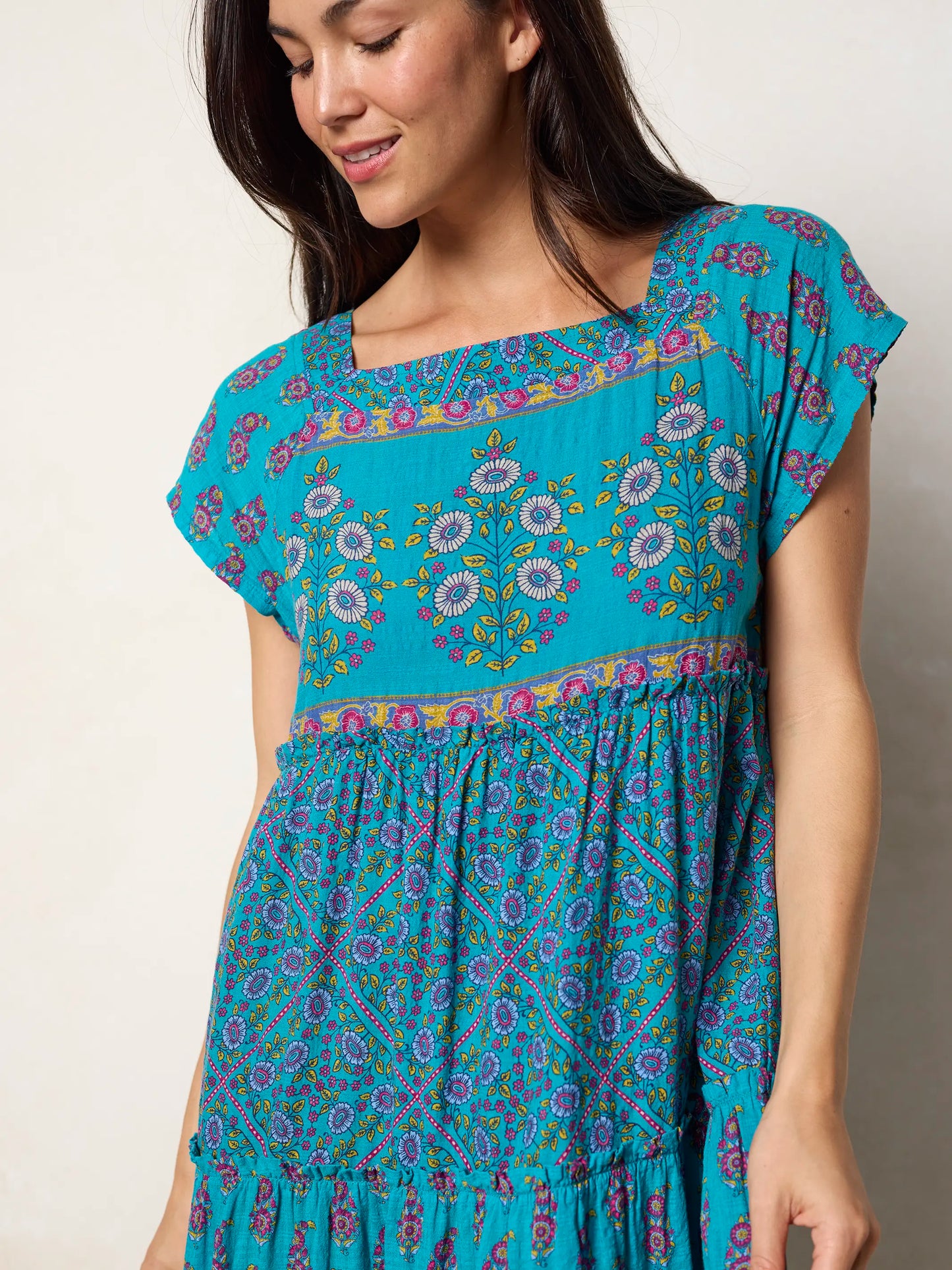 Berkley Maxi Dress - Teal Wildflower Tiles