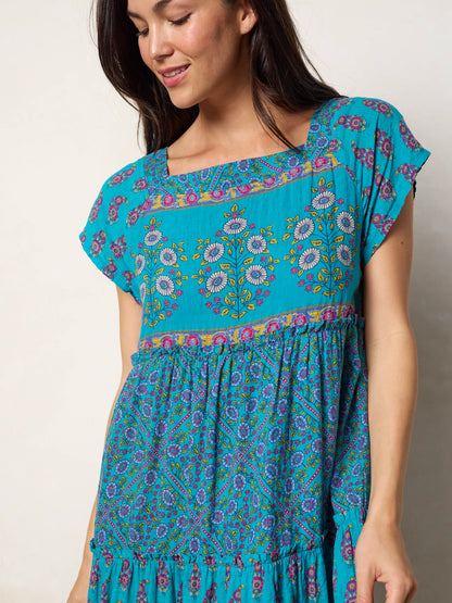 Berkley Maxi Dress - Teal Wildflower Tiles