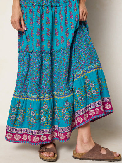 Berkley Maxi Dress - Teal Wildflower Tiles