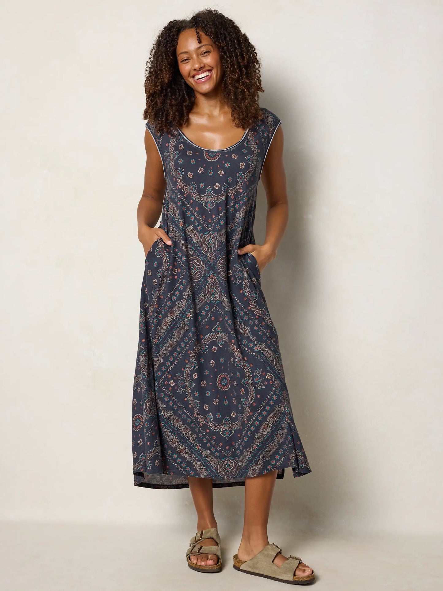 Hangout Cotton Midi Dress - Sedona Bandana Charcoal