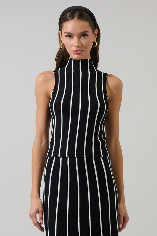 Devary Stripe Mock Neck Knit Top