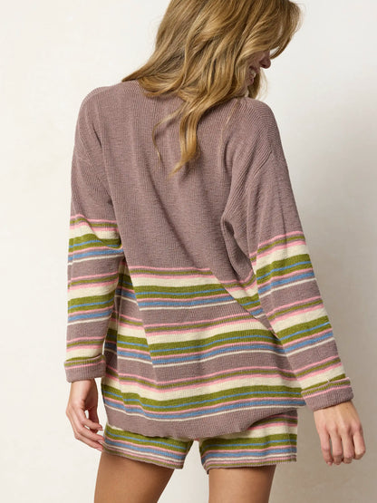 Lounge & Go Striped Cotton Shorts Set - Light Mauve