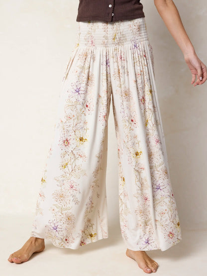 Make A Move "ButterSoft" Knit Palazzo Pants - Ivory Dahlia Rows