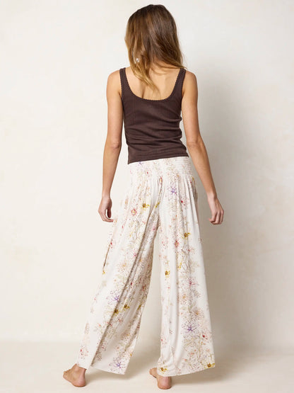Make A Move "ButterSoft" Knit Palazzo Pants - Ivory Dahlia Rows