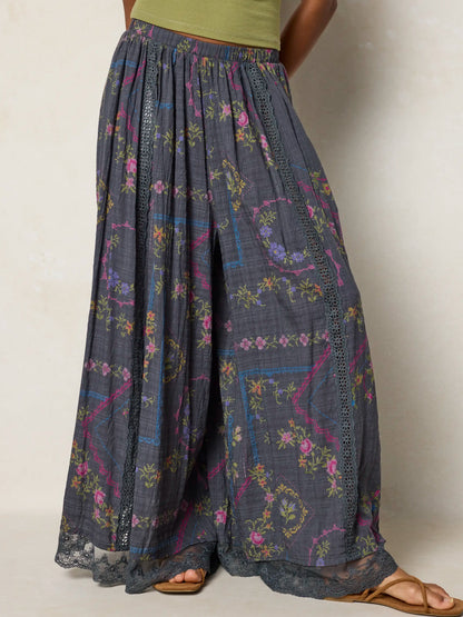 Adeline Wide-Leg Pants - Heirloom Cross Stitch Charcoal