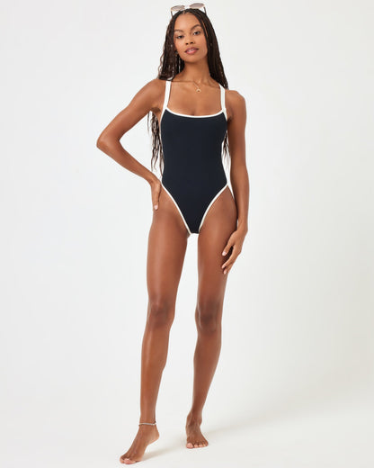 Baewatch One Piece Swimsuit - Black-Cream
