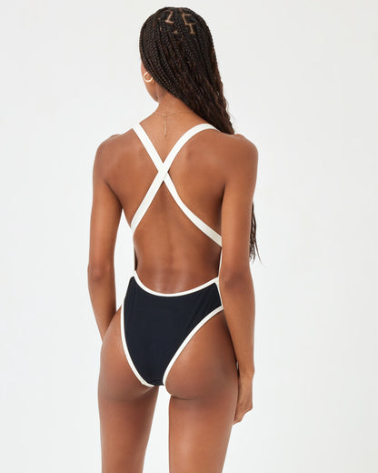 Baewatch One Piece Swimsuit - Black-Cream