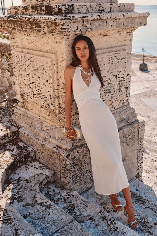 Penelope White Halter Midi Dress