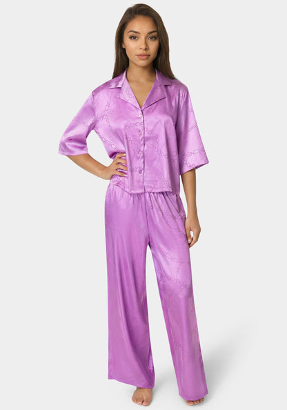 2pc Satin Notch Collar Pant Set