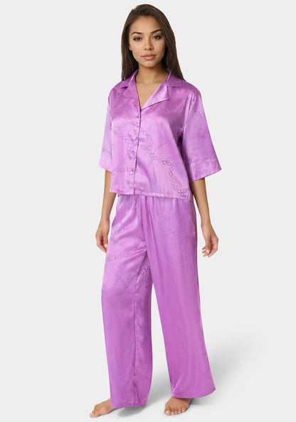 2pc Satin Notch Collar Pant Set