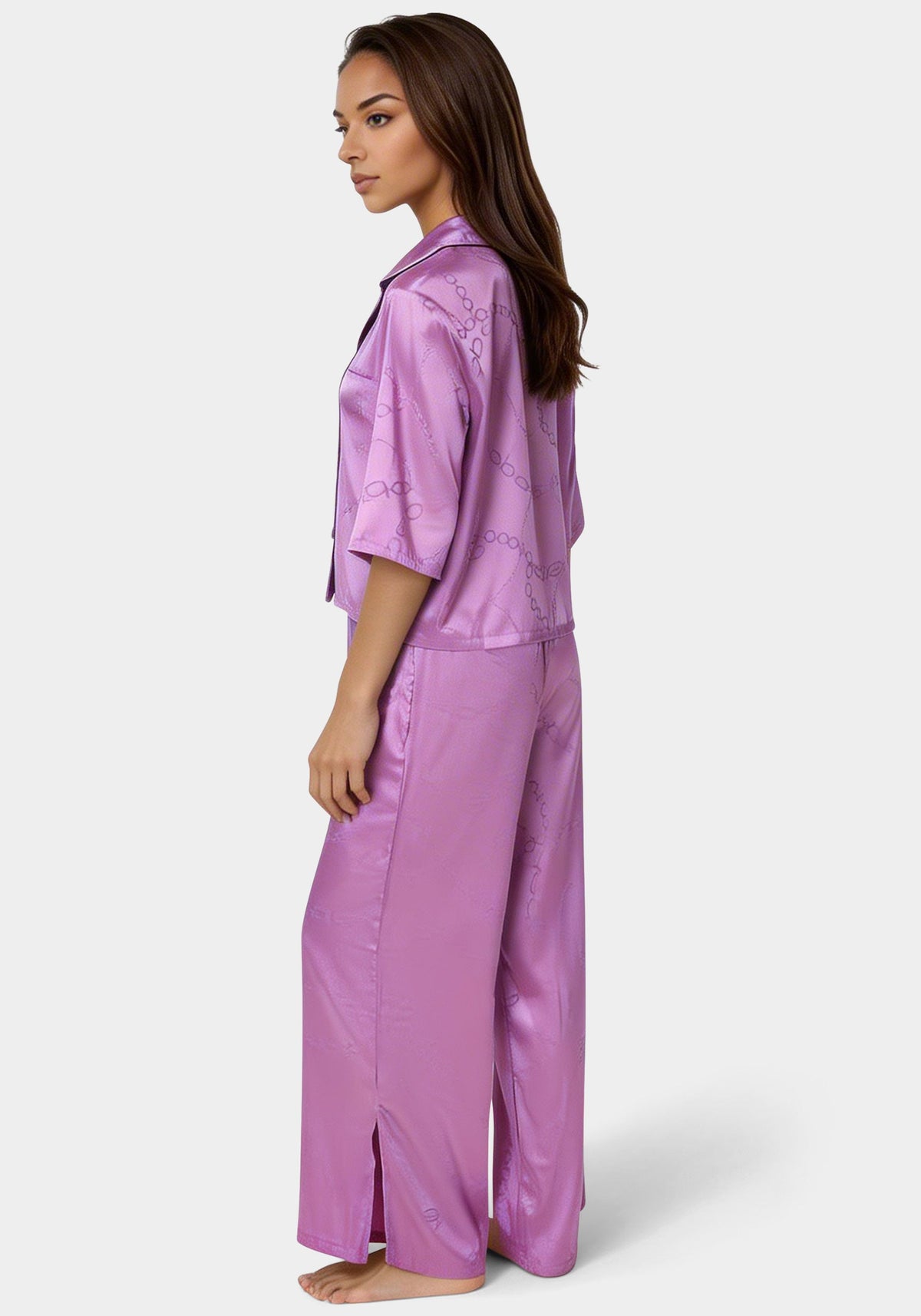 2pc Satin Notch Collar Pant Set