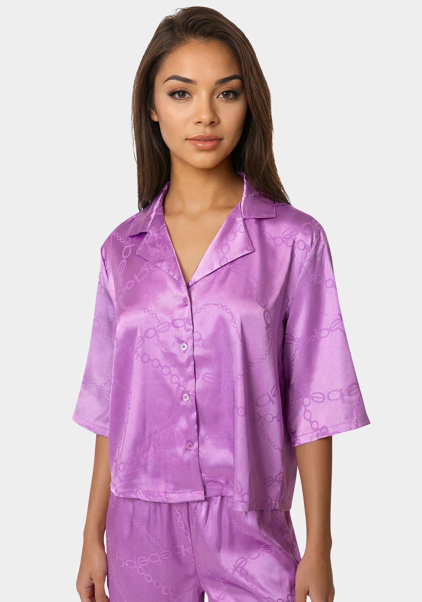 2pc Satin Notch Collar Pant Set