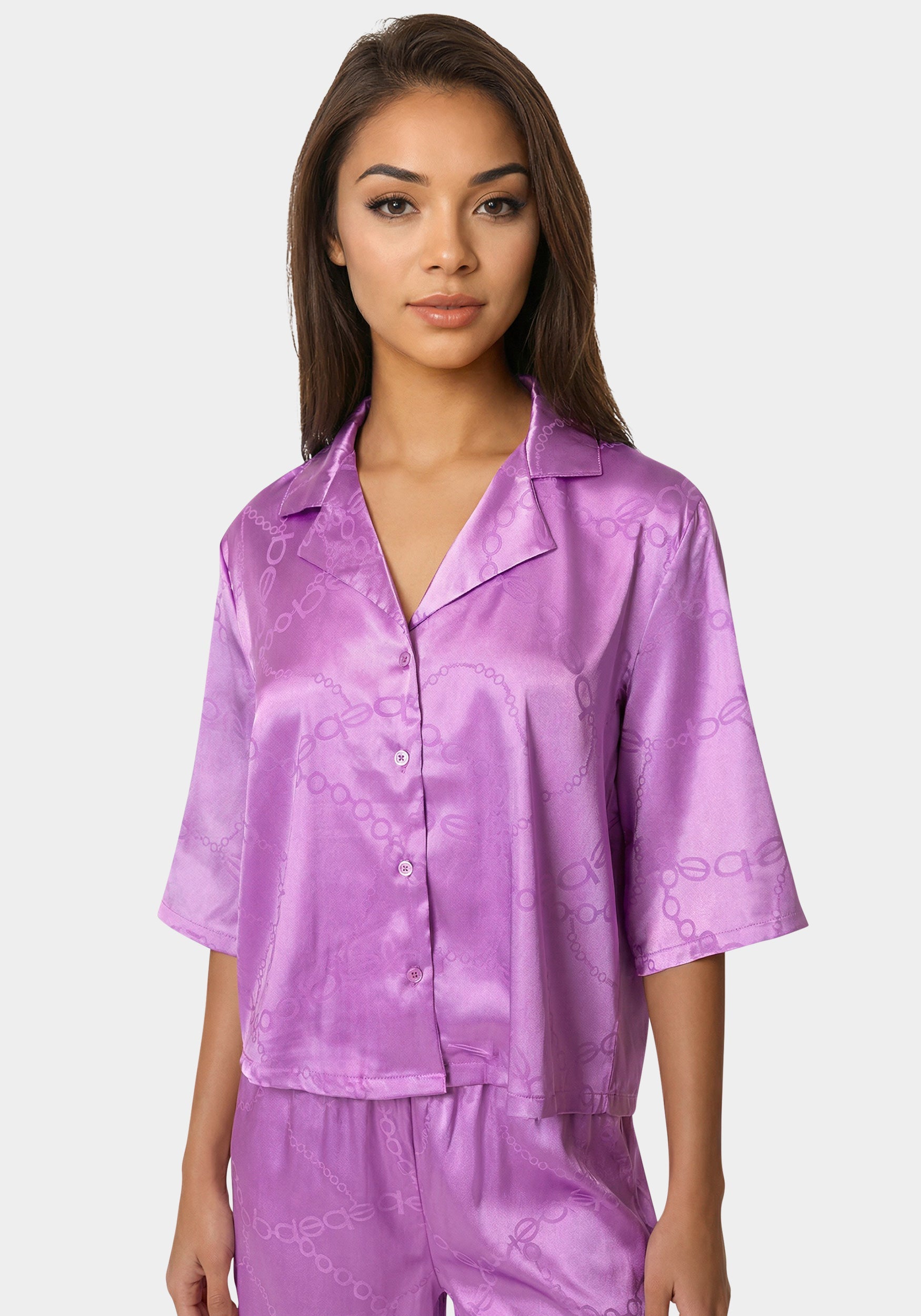 2pc Satin Notch Collar Pant Set
