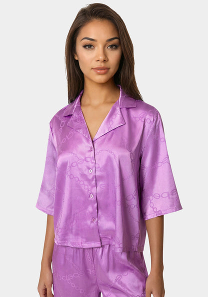 2pc Satin Notch Collar Pant Set