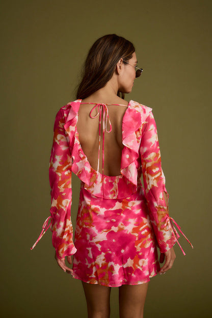 Sydney Hot Pink Long Sleeve Ruffle Dress