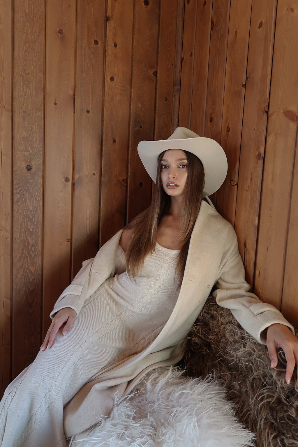 Rowan Cream Cable Knit Maxi Dress