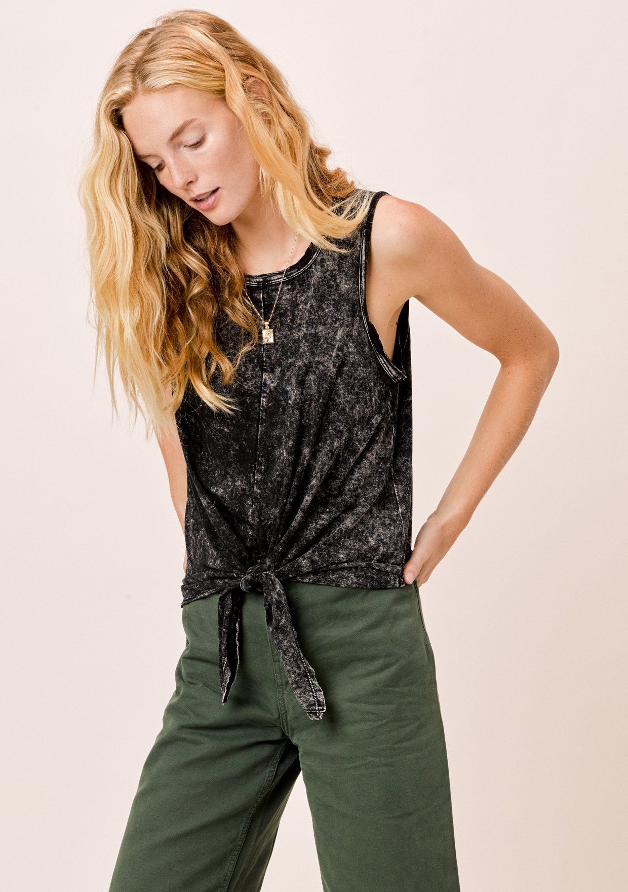 Ceara Snow Wash Tie Front Top