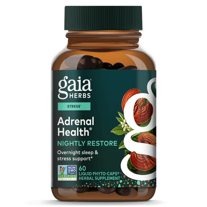 Gaia Herbs Adrenal Health Nightly Restore for Stress Support || 60 ct