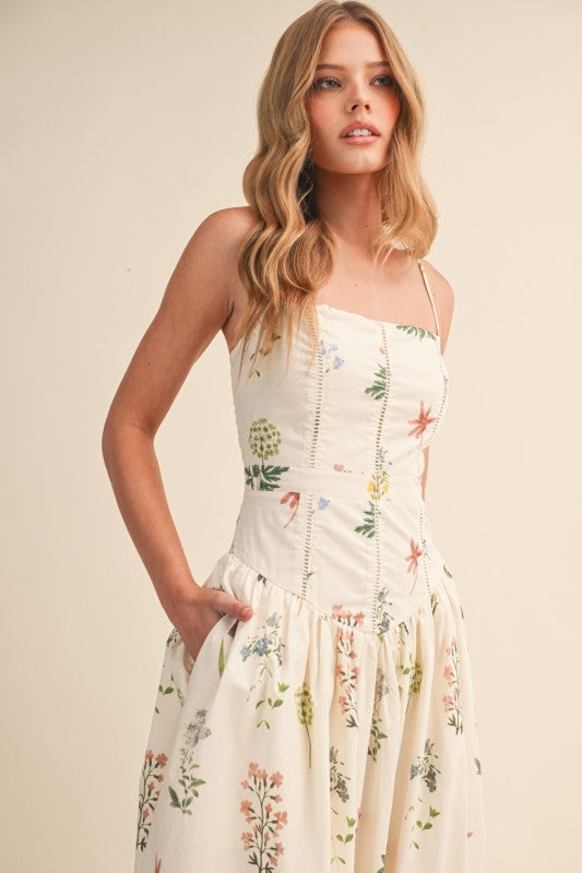 Skylar Sleeveless Floral Print Maxi Dress Cream