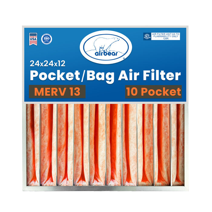 Air Bear Pocket Air Filter 24 in. x 24 in. x 12 in.  MERV 13, 10 Pocket, Orange Synthetic