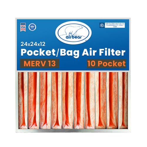 Air Bear Pocket Air Filter 24 in. x 24 in. x 12 in.  MERV 13, 10 Pocket, Orange Synthetic