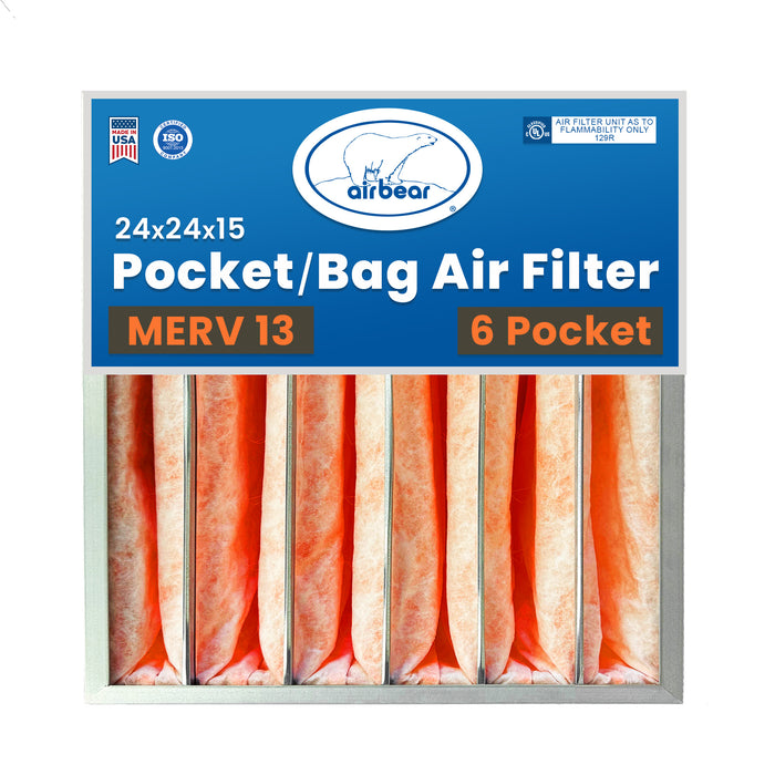 Air Bear Pocket Air Filter 24 in. x 24 in. x 15 in. MERV 13, 6 Pocket, Orange Synthetic