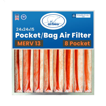 Air Bear Pocket Air Filter 24 in. x 24 in. x 15 in. MERV 13, 8 Pocket, Orange Synthetic