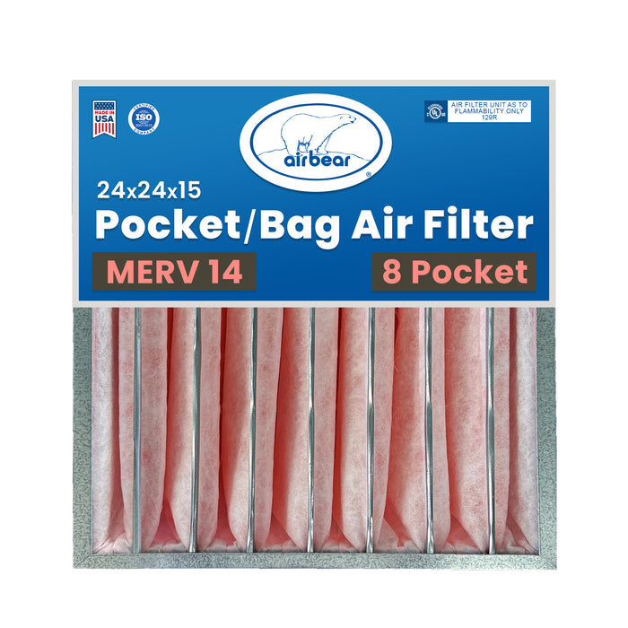 Air Bear Pocket Air Filter 24 in. x 24 in. x 15 in. MERV 14, 8 Pocket, Pink Synthetic