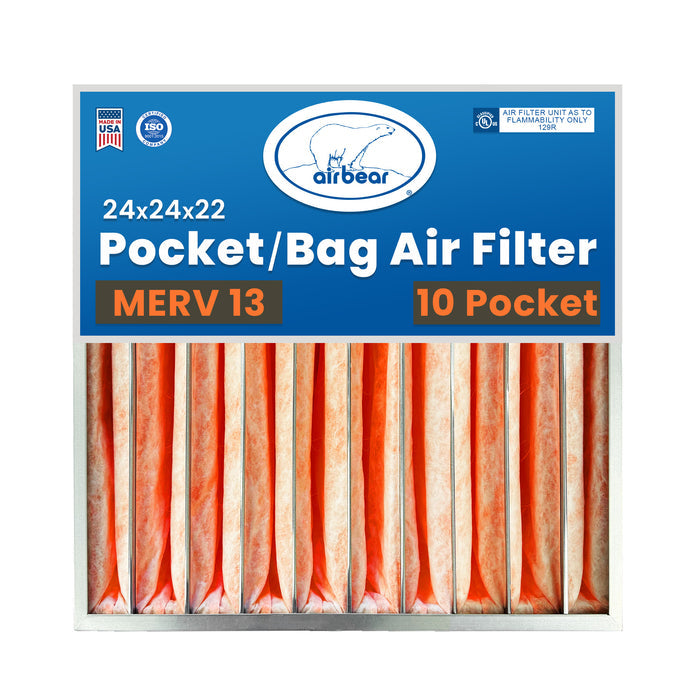 Air Bear Pocket Air Filter 24 in. x 24 in. x 22 in.  MERV 13, 10 Pocket, Orange Synthetic