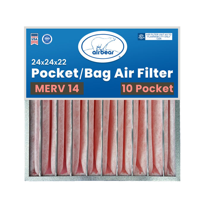Air Bear Pocket Air Filter 24 in. x 24 in. x 22 in.  MERV 14, 10 Pocket, Pink Synthetic