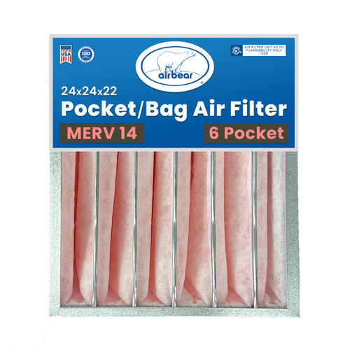 Air Bear Pocket Air Filter 24 in. x 24 in. x 22 in. MERV 14, 6 Pocket, Pink Synthetic